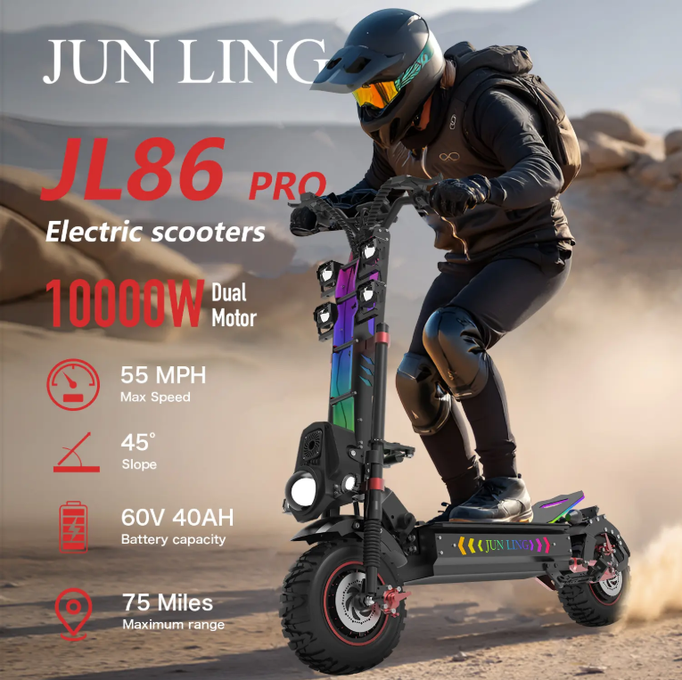 JL86 Off-Road Electric Scooter — 10,000W Dual Motor, 55 MPH, 75-Mile Range