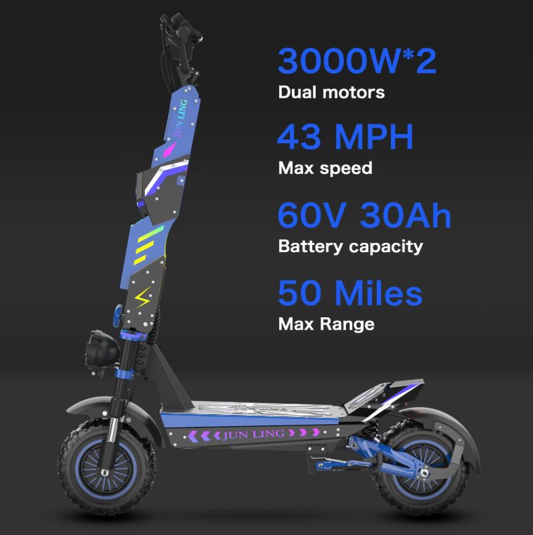 JL80 Electric Scooter – 6000W Dual Motor | 43 MPH | 52-Mile Range | Foldable Long Range Commuter for Adults